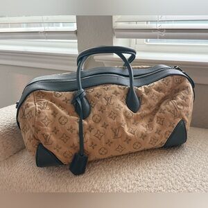 Authentic Louis Vuitton denim round speedy monogram tan blue handbag bag 2012